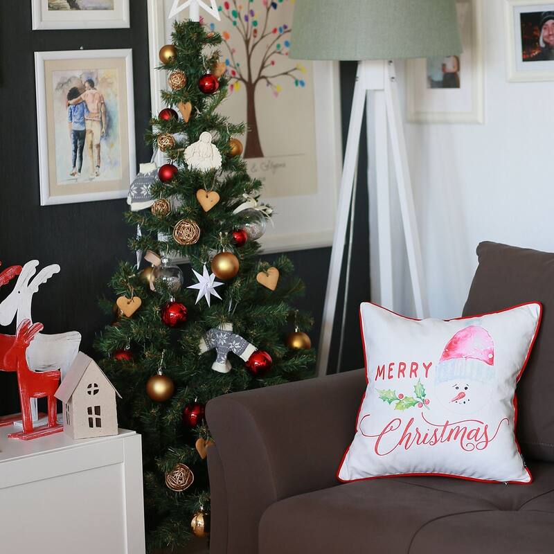 Christmas Snowman Decorative Single Throw Pillow White & Red Square