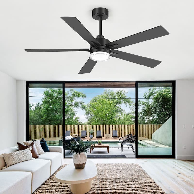 52" Modern Black Reversible 5-Blade Clear Acrylic Lens Ceiling Fan with Light and Remote