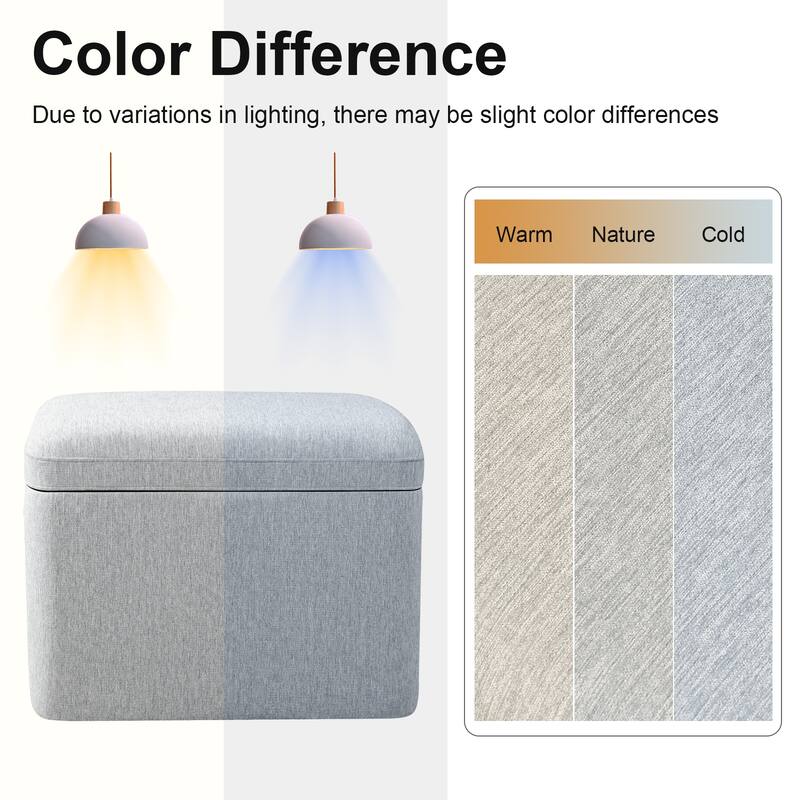 Adeco 21" Linen Storage Ottoman for Living Room - Blue-Gray