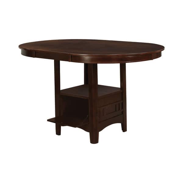 slide 2 of 2, Hester Warm Brown Storage Pedestal Counter Height Table