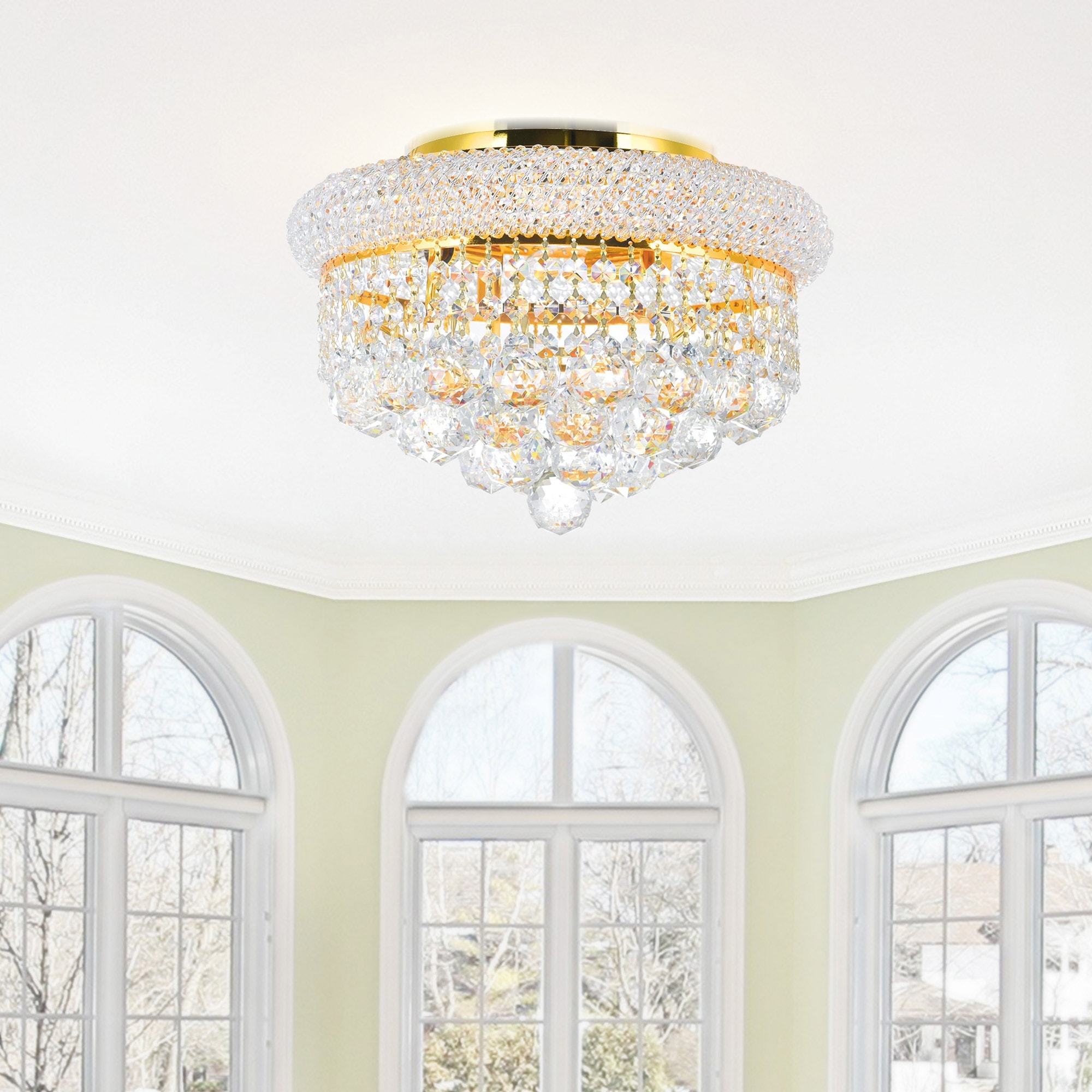 CWI Lighting Empire 4 Light 14in Gold Flush Mount with Crystals