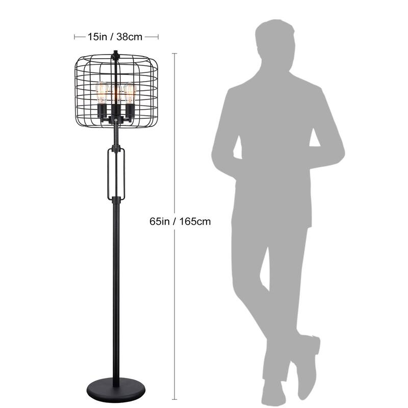 65"h Black Industrial Wire Cage Floor Lamp 
