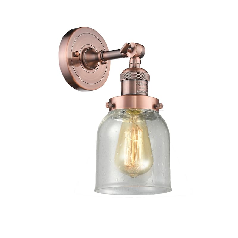 Innovations Lighting Small Bell Single Light 10" Tall Bathroom Sconce - Antique Copper / Seedy