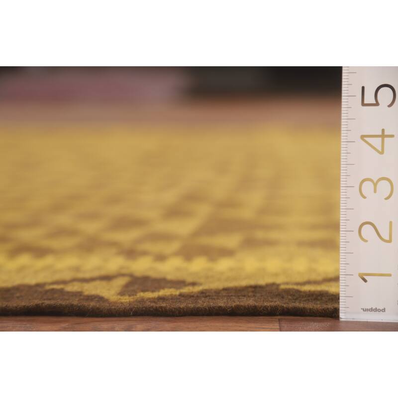 Hand Woven Oriental 100% Wool Carpet Southwestern Geometric Yellow & Gold Kilim Area Rug - 9' 10'' X 6' 10''