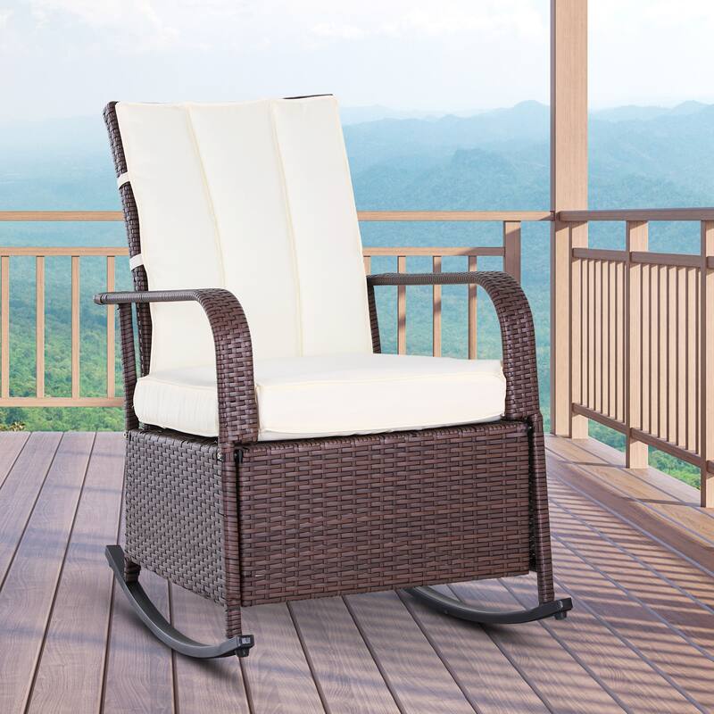 Outsunny Wicker Outdoor Rocking Chair, Patio Recliner with Adjustment Backrest, PE Rattan Lounge Chair