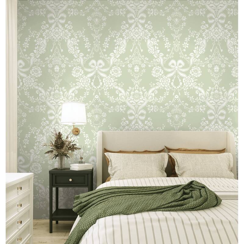 Bow Damask Non-Pasted Wallpaper – 396in. x 21in. – Covers 56 square feet