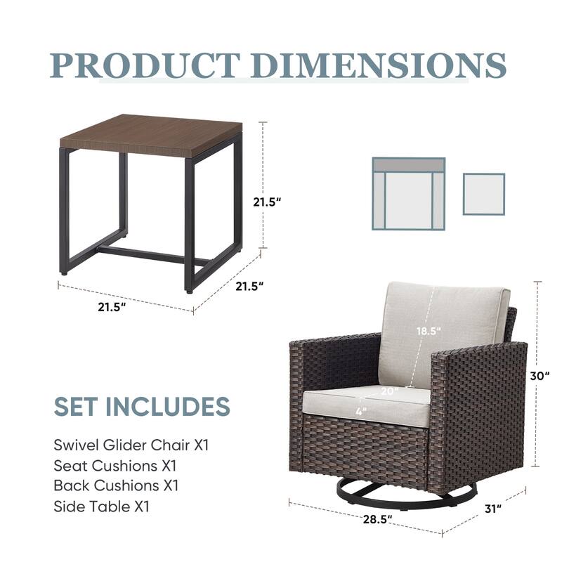 Outdoor Swivel Rocking Chairs Set of 2 with Rattan Side Table