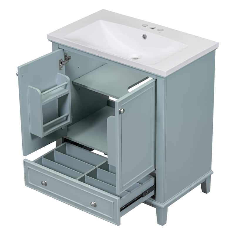 30" Bathroom Wood Storage Vanity Cabinet with Ceramic Sink, Drawer