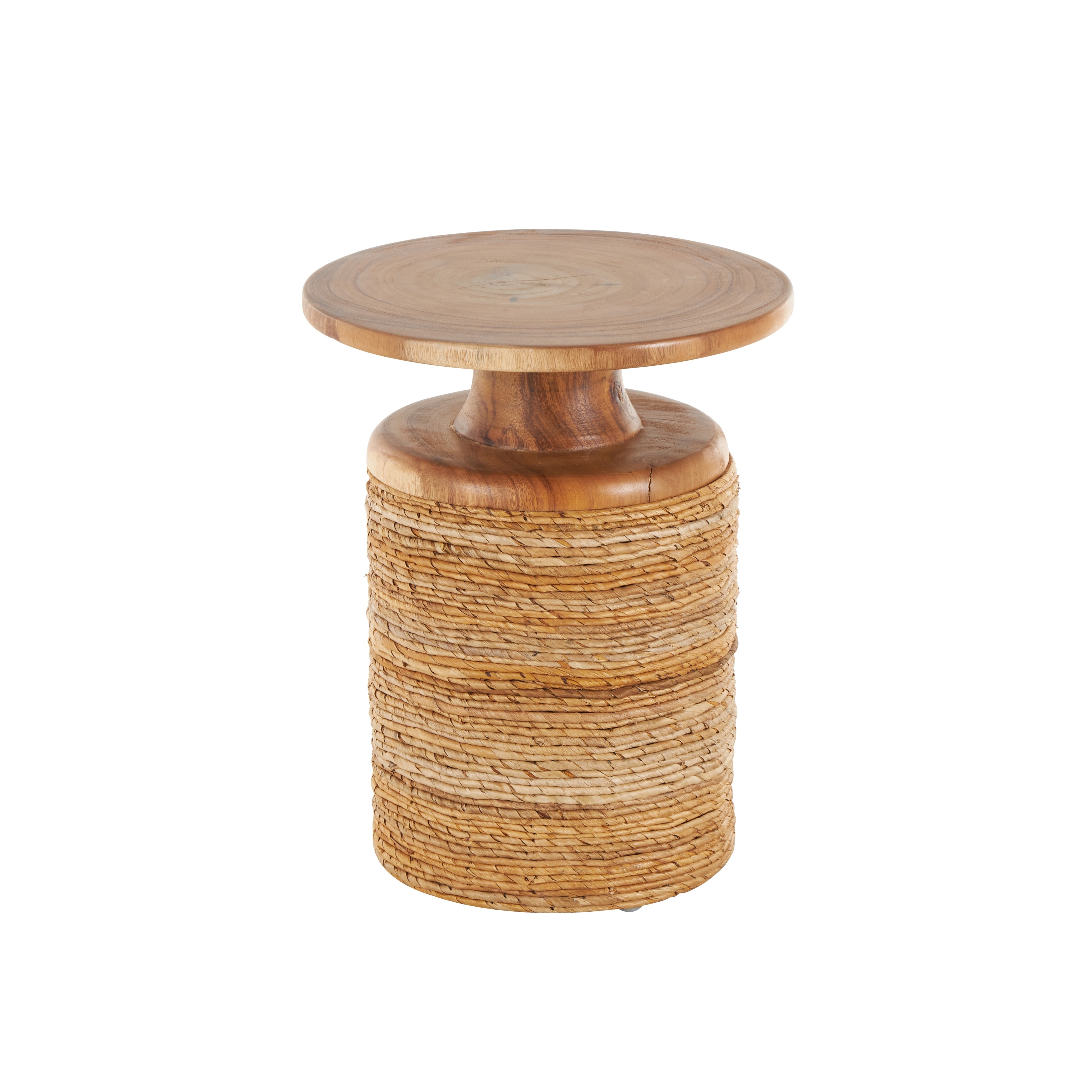 Roche River Decor - Banana Leaf Handmade Woven Accent Table with Wooden Tabletop - Brown