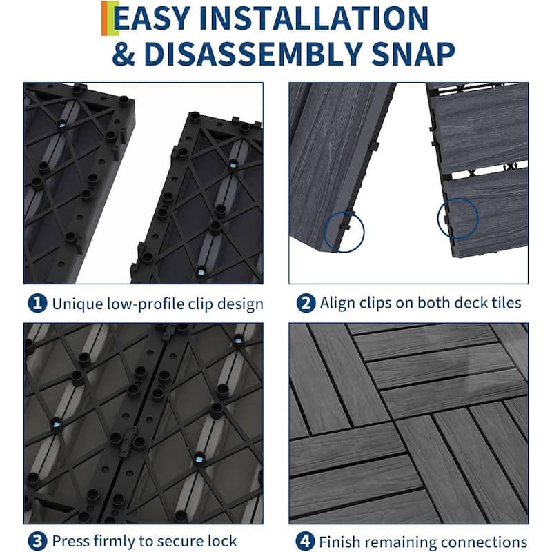 27-Pack All-Weather Plastic Wood-Grain 12"X12" Composite Interlock Deck Tiles Flooring