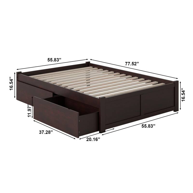 Concord Full Platform Bed with Footboard and Bed Drawers in Espresso