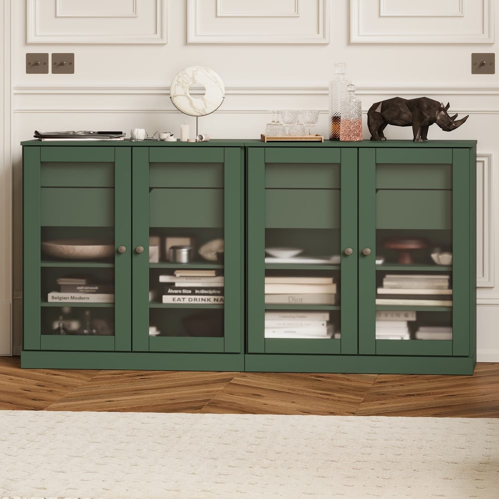 Palace Imports 100% Solid Wood 64" Sideboard with Frosted Glass Doors, 4-Drawers and Adjustable Shelves