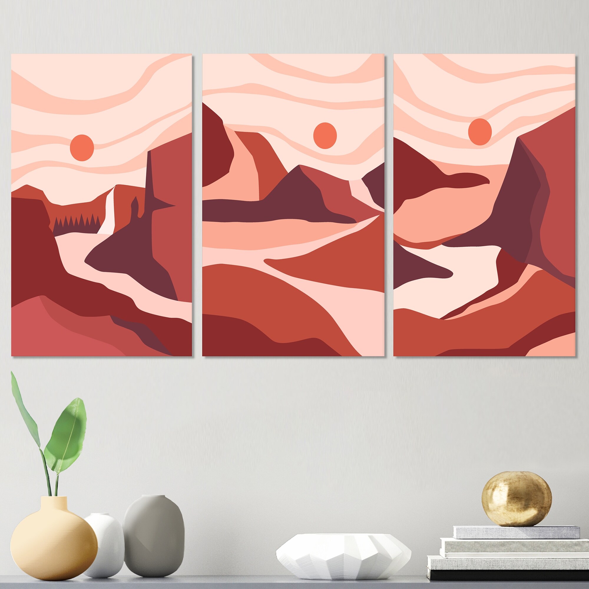 Abstract Landscape Art in Vibrant Red and Pink Tones - Designart Collection I-image
