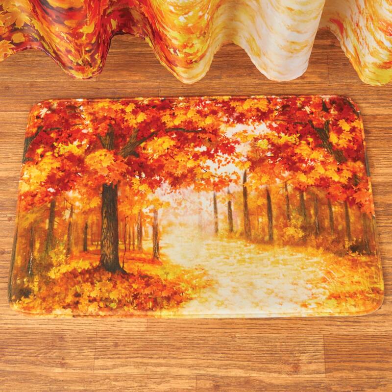 Beautiful Autumn Forest Scene Cushioned Bath Mat - Orange - 14.880 x 9.500 x 2.250