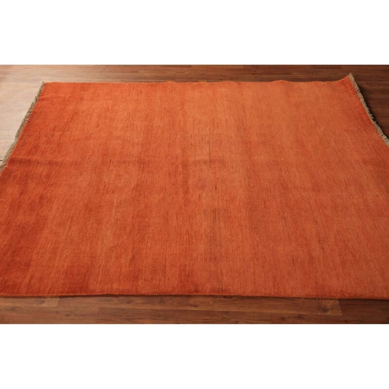 Gabbeh Modern Oriental Rug Handmade Orange Solid Wool Carpet - 5'1" x 6'2"