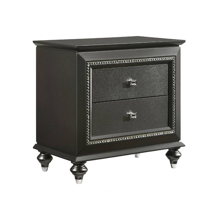 Solid Rubberwood Nightstand with 2 Drawers in Metallic Gray Finish