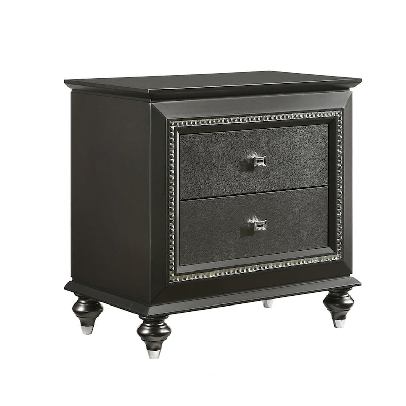 Solid Rubberwood Nightstand with 2 Drawers