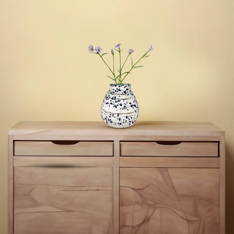 Blue Spot Ceramic Vase with Marine Splatter Design for Modern Decor
