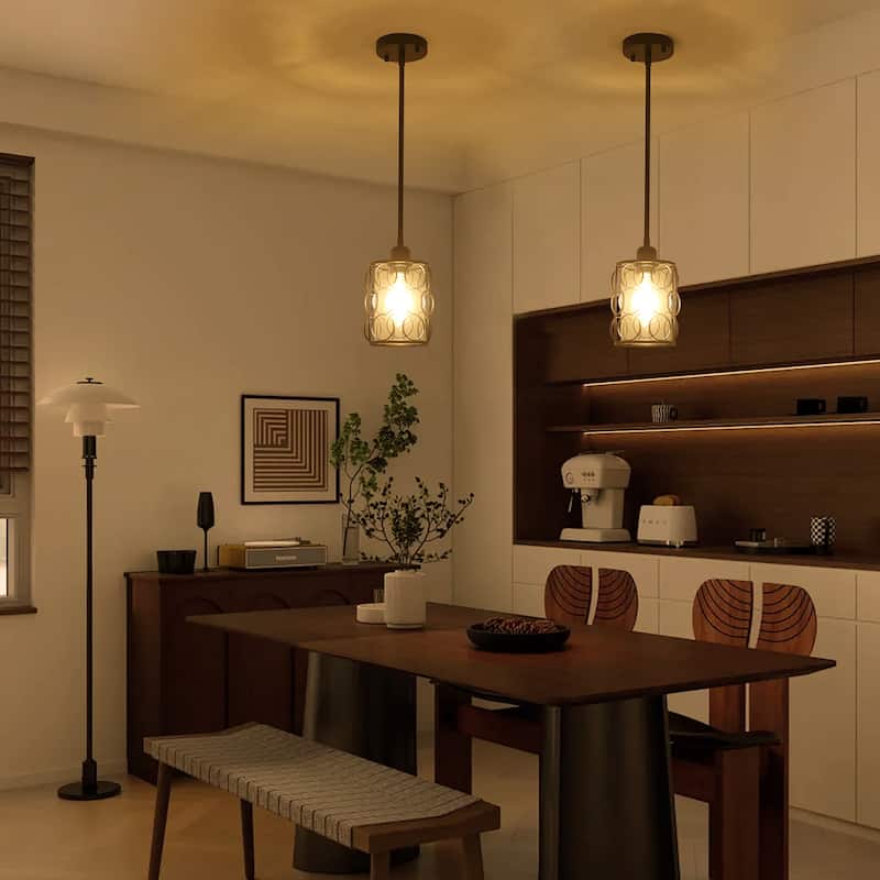 1 - Lightweight hanging pendant light with glass shade, E26 head for kitchen island, room (set of 2)