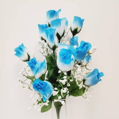 Light Blue And White Roses With White Accent Flowers Artificial Flower