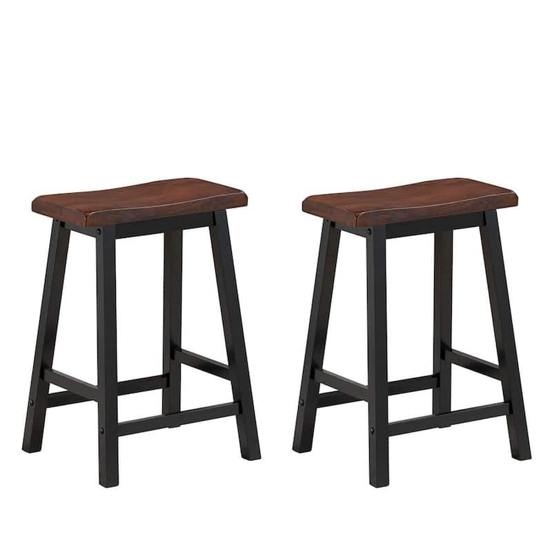 Gymax Set of 2 Bar Stools 24''H Saddle Seat Pub Chair Home Kitchen - See Details - Brown