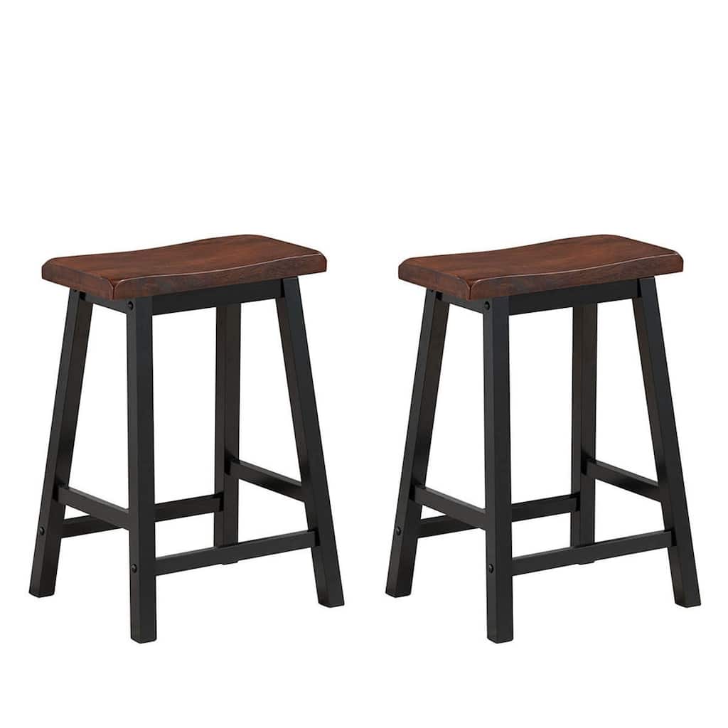 Gymax Set of 2 Bar Stools 24''H Saddle Seat Pub Chair Home Kitchen - See Details