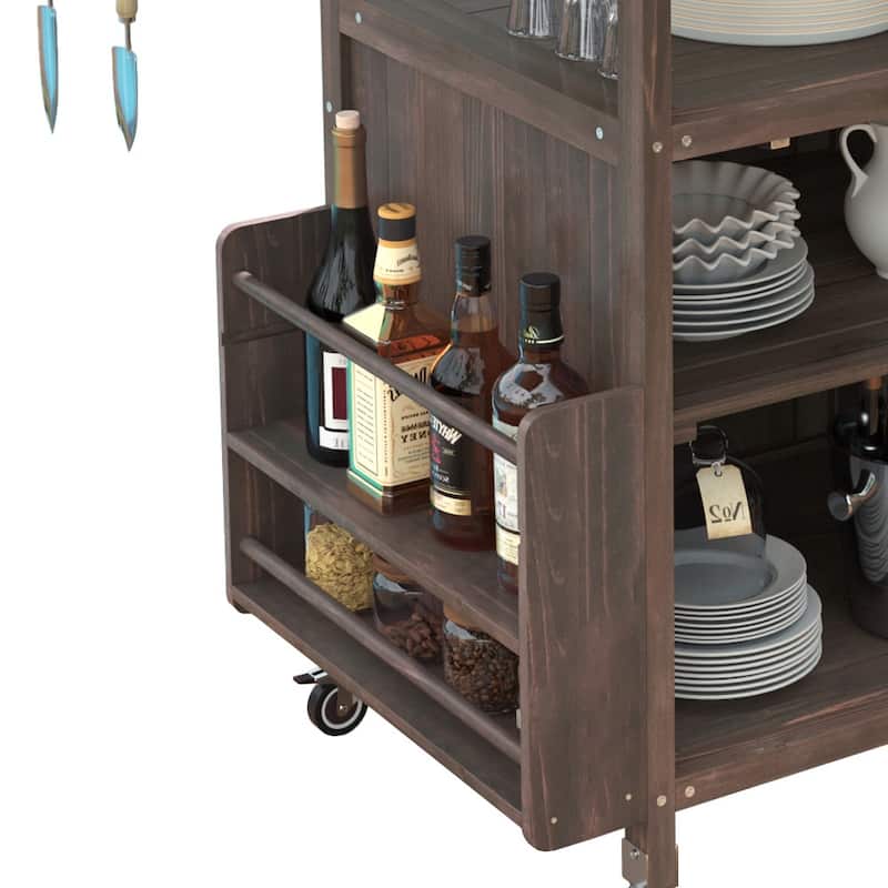 40.5" Outdoor Grill Cart with Stainless Steel Top,Solid Wood Outdoor Storage Cabinet with Drop Leaf - N/A