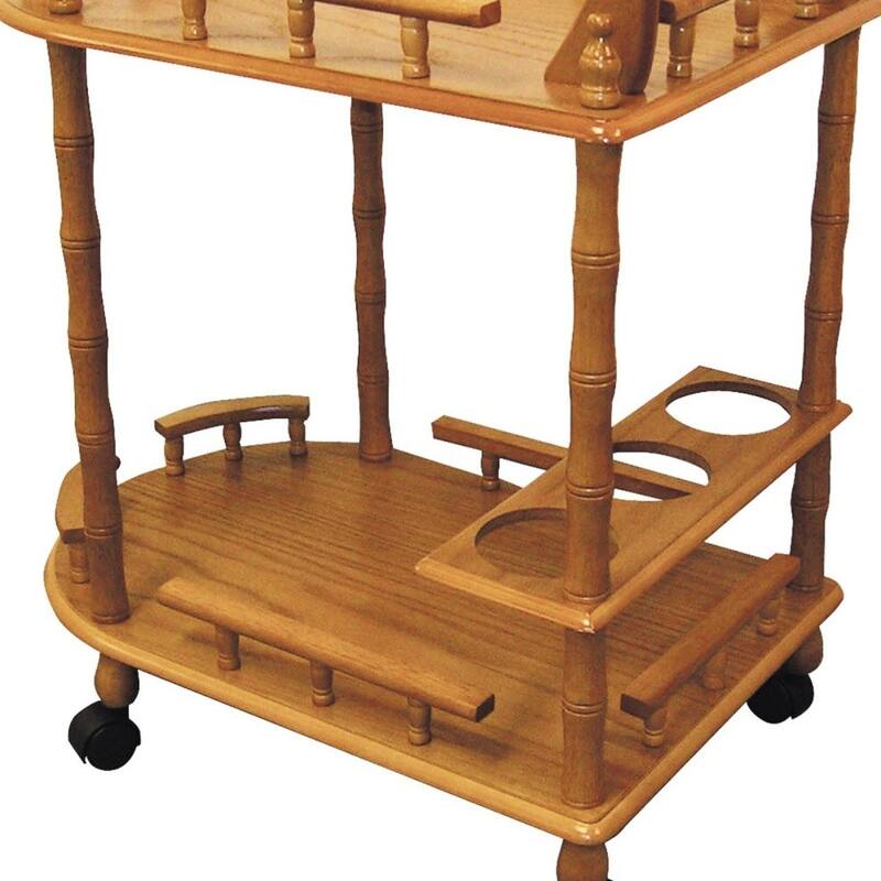 24 Inch Wood Rolling Bar Cart with Wine Rack and Locking Wheels