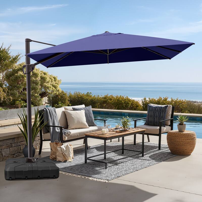 Outdoor 9 x 10.5 FT Patio Umbrella Cantilever-Offset Umbrella with Weighted Base - Navy Blue