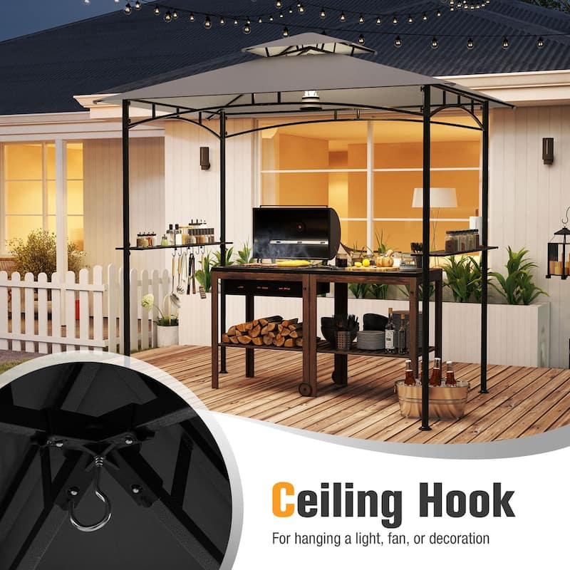 Gymax 8' x 5' Grill Gazebo Outdoor Double-Tiered Grill Canopy w/ 2