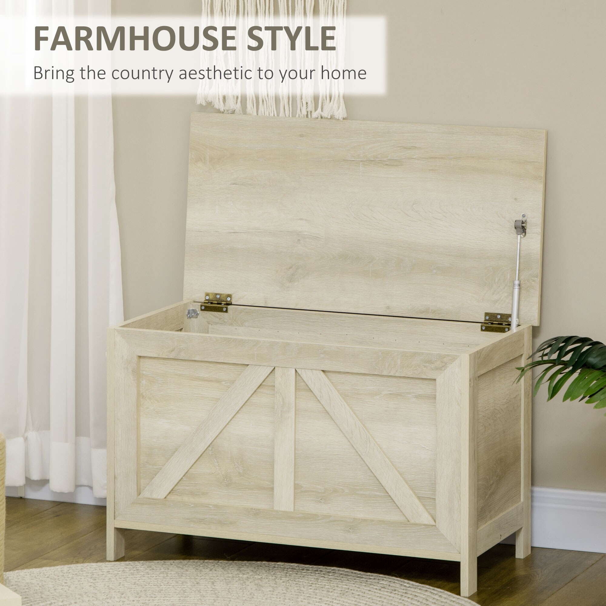 HOMCOM Farmhouse Storage Chest Lift Top Toy Chest Toy Box