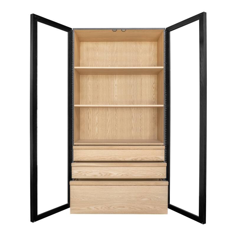 NADAAL STUDIOS Corwin Display Cabinet, Two-Tone Solid Ash Frame with Tempered Glass Doors, Black