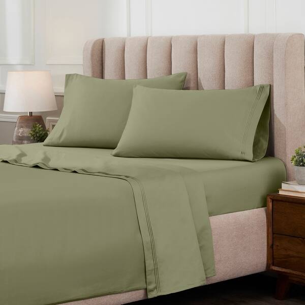 Superior Egyptian Cotton 1000 Thread Count Deep Pocket Solid Sheet Set - Queen - Sage