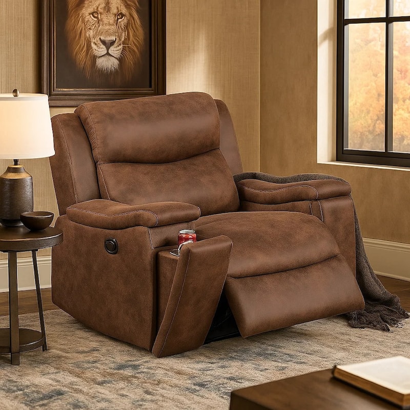 Verra Manual Recliner Lounge Chair, Walnut Tufted Faux Leather