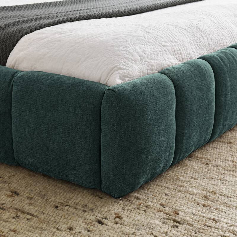 Platform Bed Frame, Chenille Upholstered Bed with Headboard and Solid Frame