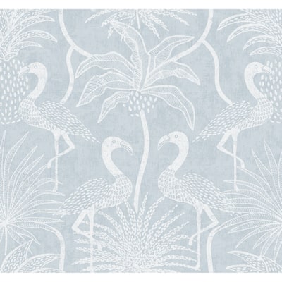 A-Street Prints Biscayne Sky Blue Flamingo Beach Wallpaper