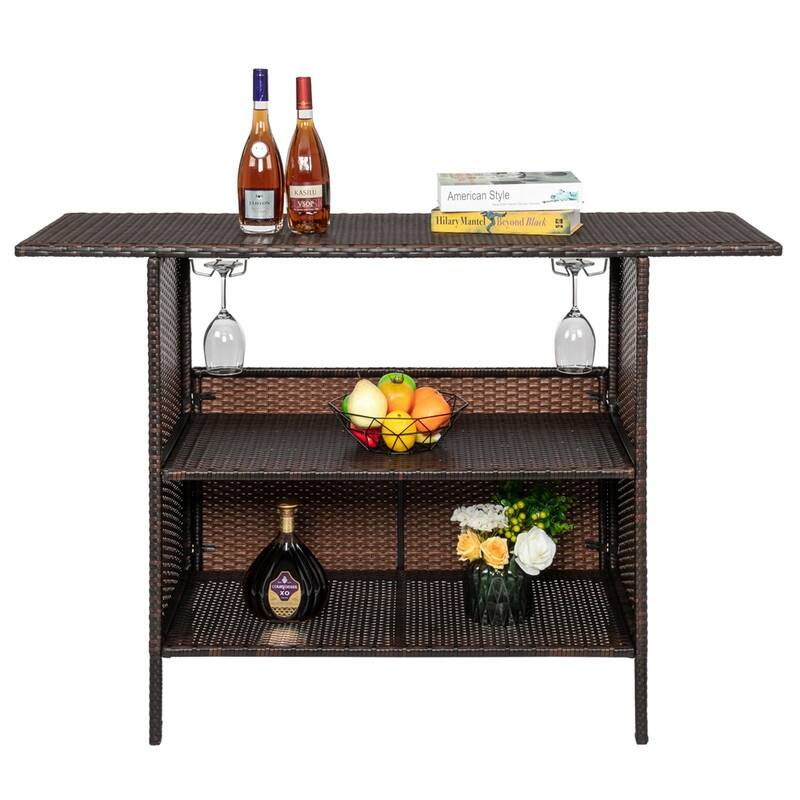Patio Wicker Bar Table with Cup Holder