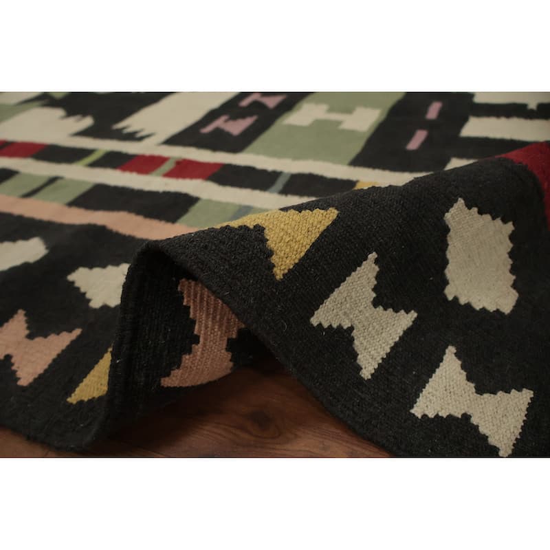 Hand Woven Oriental 100% Wool Carpet Southwestern Tribal Multi-Colored Kilim Runner Rug - 12' 1'' X 4' 1''