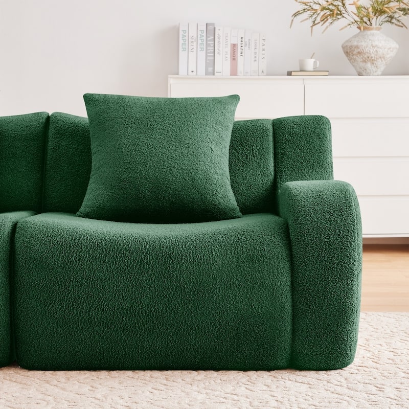 115.3" U-shaped Soft Teddy Fabric Boneless Sectional Sofa for Relaxed