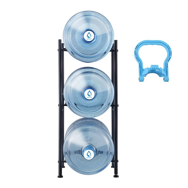 Water Jug Holder Heavy Duty Water Jug Rack for Kitchen, Office, Living Room - 13 x 13 x 29 in Black 3 barrels