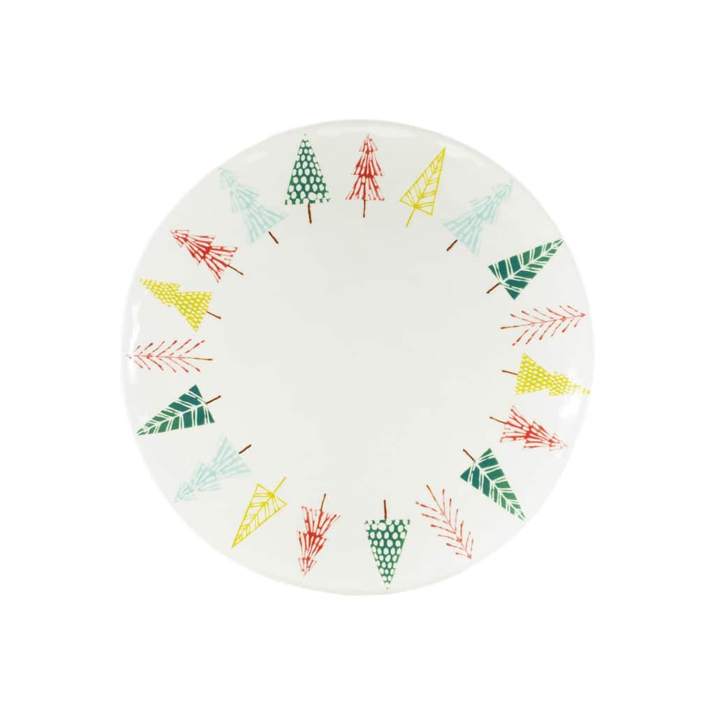 Ceramic Pine Tree Platter Set of 3 with Glazed Festive Design
