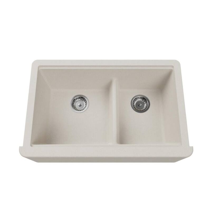 Self-Trimming Quartz Composite 33" Farmhouse Double Bowl Kitchen Sink