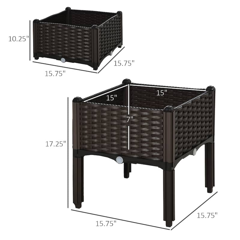 Outsunny 2-Piece Rattan Raised Garden Beds Outdoor Planter Boxes with Different Stacking Arrangements, Self-Watering Design