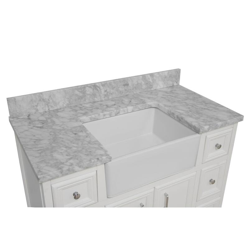 KitchenBathCollection Zelda 42" Farmhouse Bathroom Vanity with Carrara Marble Top