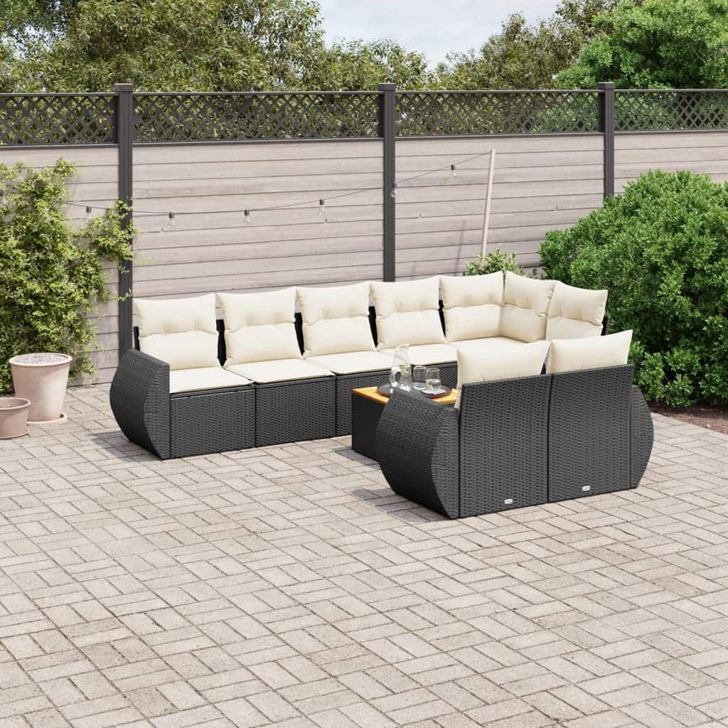 vidaXL Patio Sofa Set with Cushions Outdoor Furniture 9 Piece Poly Rattan - 21.7 x 21.7 x 14.6
