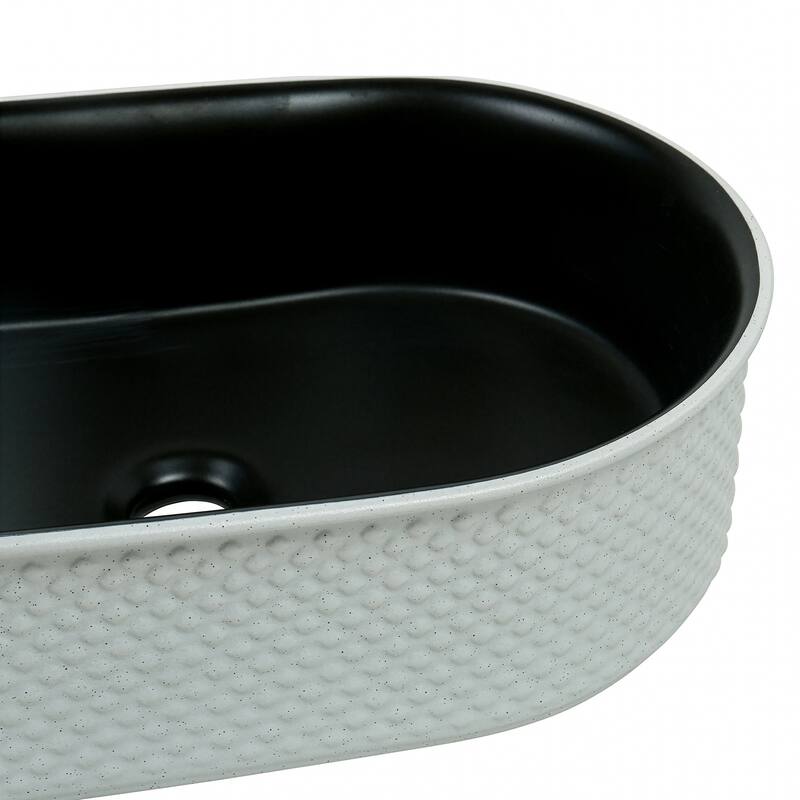 20" x 14" Textured Oval Vessel Sink - White Diamond Pattern Exterior with Black Interior - 20" x 14"