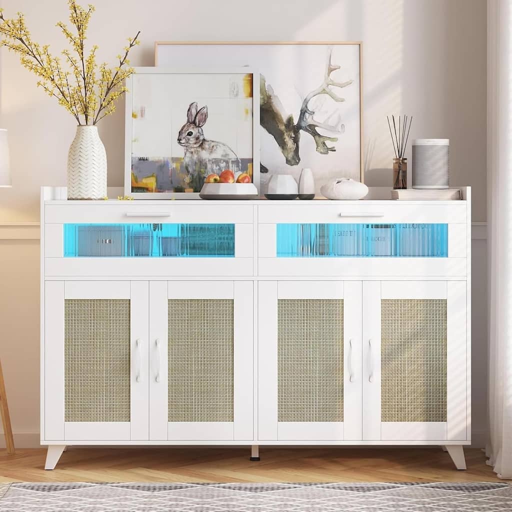 Sideboard Buffet Cabinet with LED Light & Power Outlet Storage Cabinet Coffee Bar Table