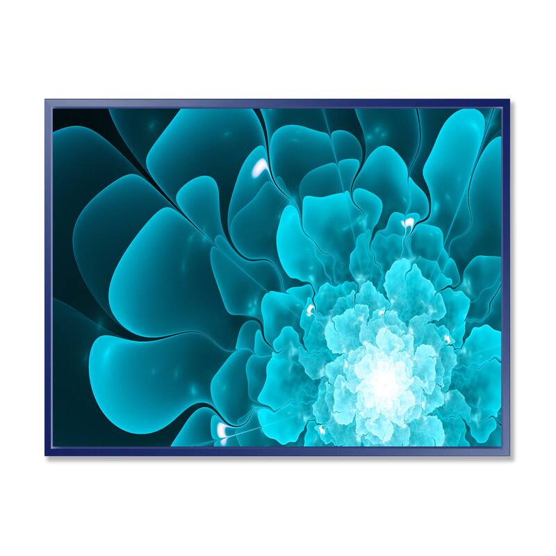Designart "Fractal Flower Clear Blue Digital Art" Floral Framed Canvas Art Print