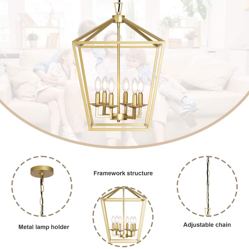 6 - Matte Black/ Gold Light Pendant - 16"x16"x24"