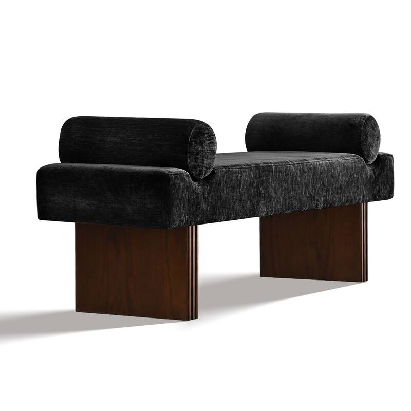 60" Upholstered Bedroom and Entryway Bench with Bolster Pillows